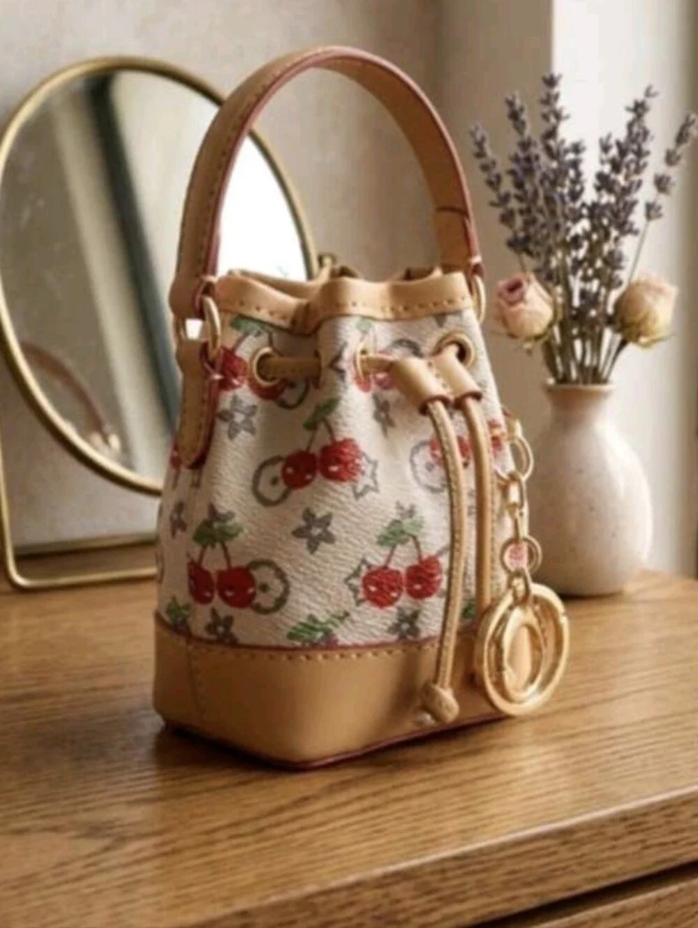 Cherry Decor Cinch Coin Pouch Bag Charm/ Keychain NEW